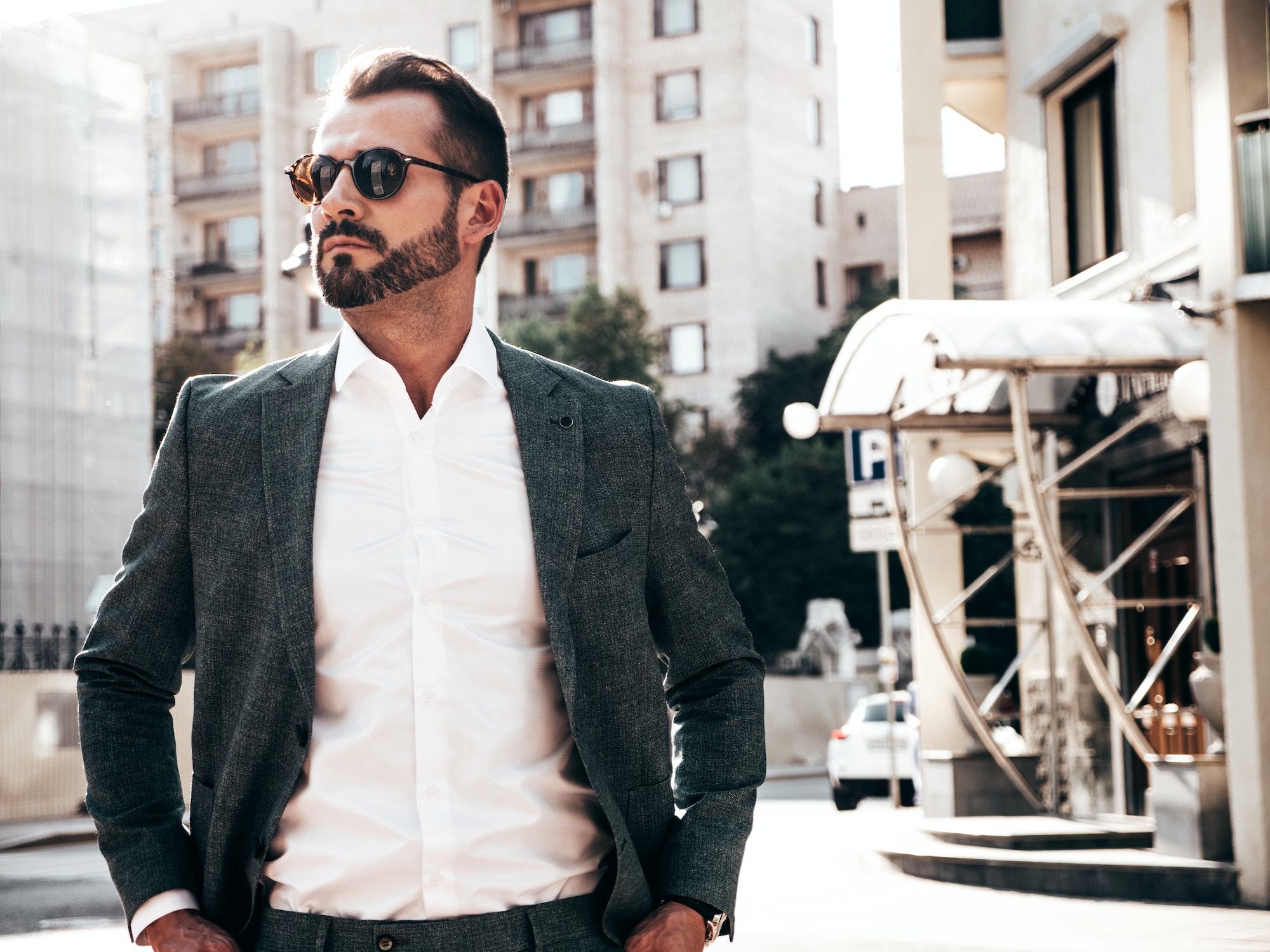 Handsome man posing in the street